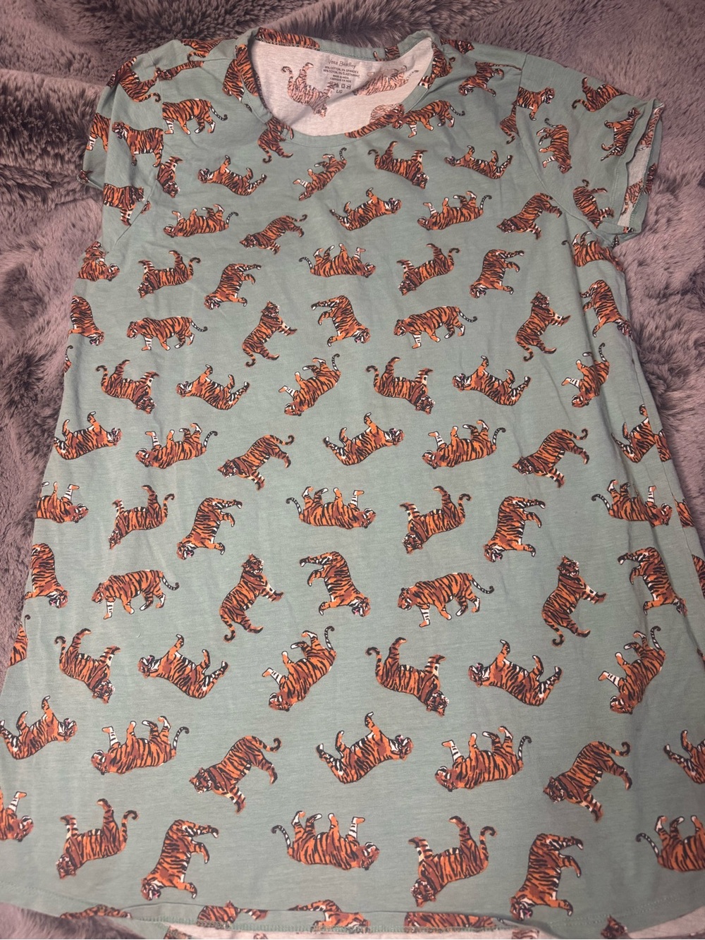 Vera Bradley Mint Green Tee with Orange Tiger Print